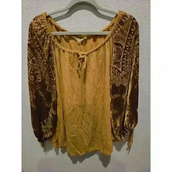 Soft Surroundings Women's L Brown Burnout Peasant Blouse 3/4 Sleeve Boho Whimsy - Picture 1 of 10